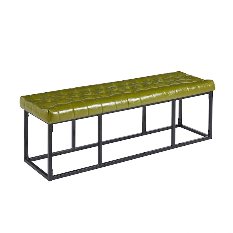 Banc d'appoint industriel moderne capitonné – Assise en similicuir avec structure géométrique en métal