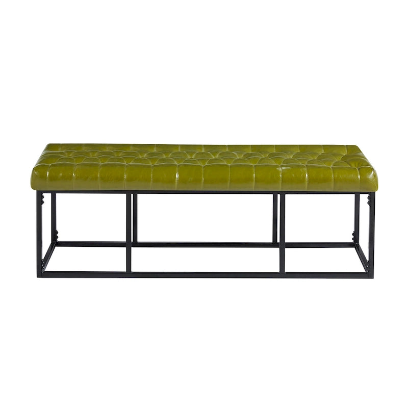 Banc d'appoint industriel moderne capitonné – Assise en similicuir avec structure géométrique en métal