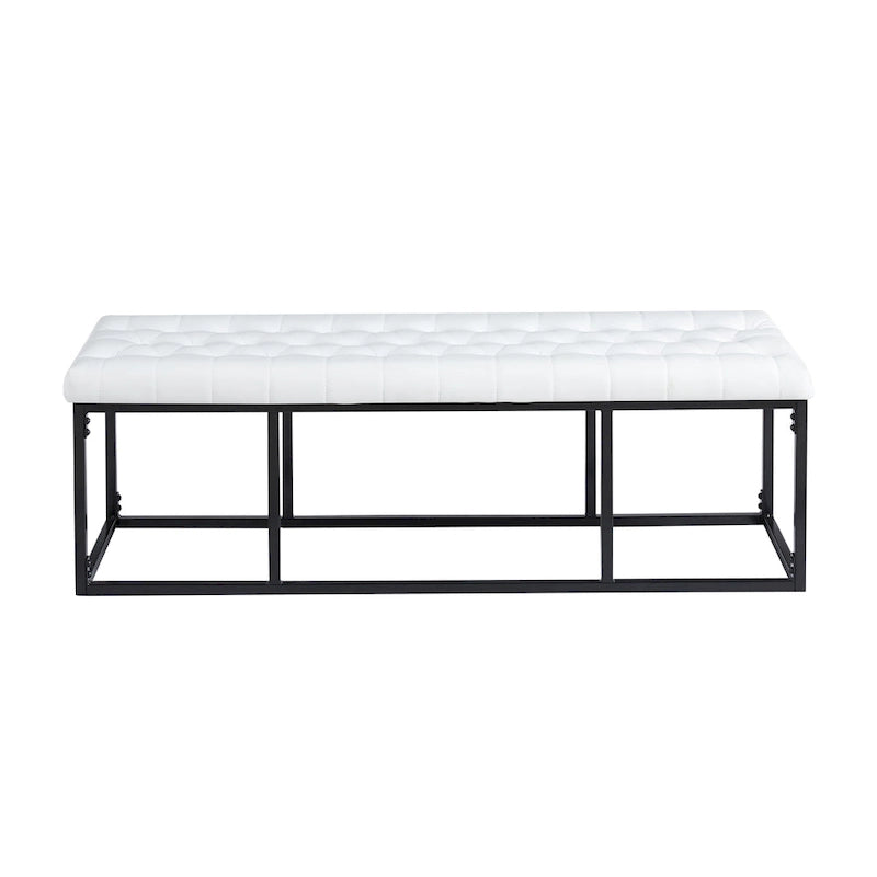 Banc d'appoint industriel moderne capitonné – Assise en similicuir avec structure géométrique en métal