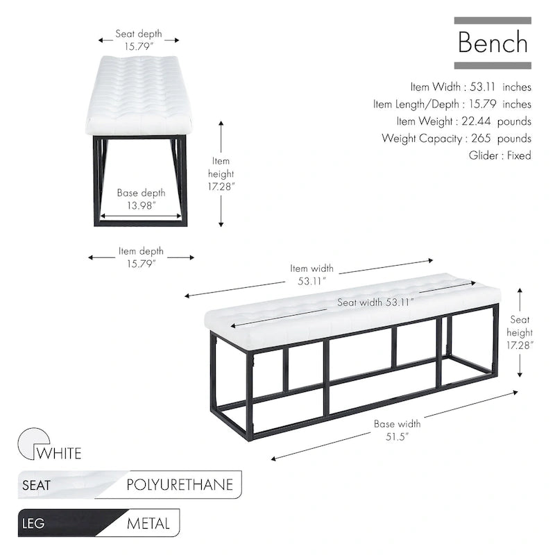 Banc d'appoint industriel moderne capitonné – Assise en similicuir avec structure géométrique en métal