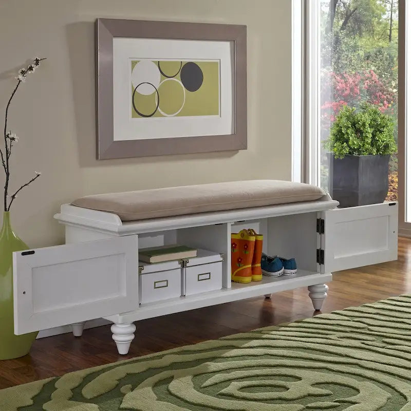 Banc de rangement côtier avec coussin rembourré – Cadre en peuplier, 3 finitions