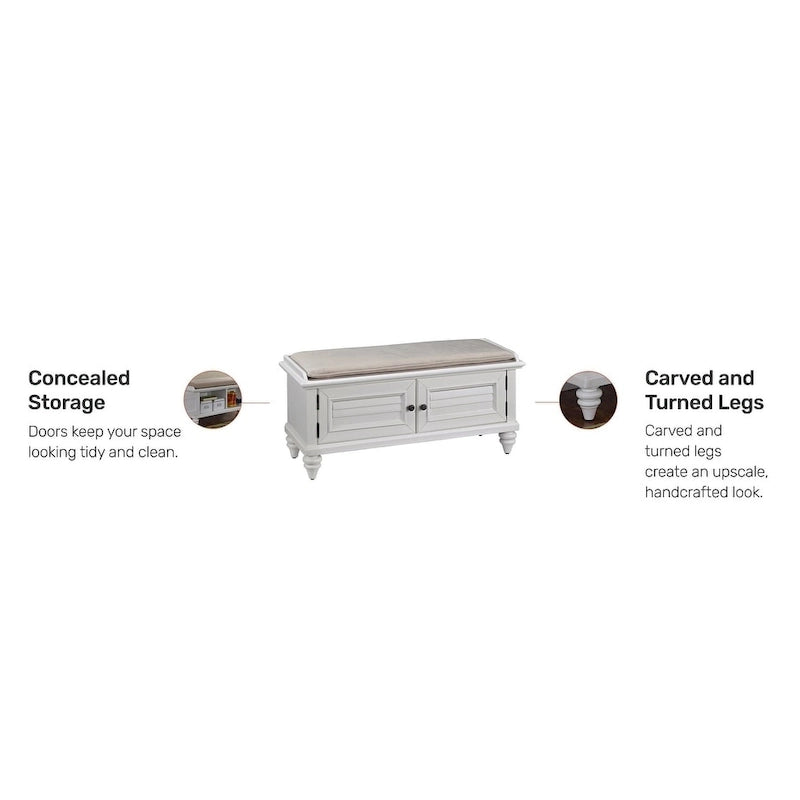 Banc de rangement côtier avec coussin rembourré – Cadre en peuplier, 3 finitions