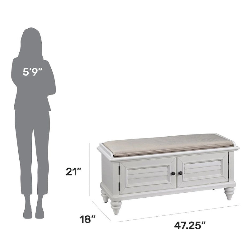 Banc de rangement côtier avec coussin rembourré – Cadre en peuplier, 3 finitions