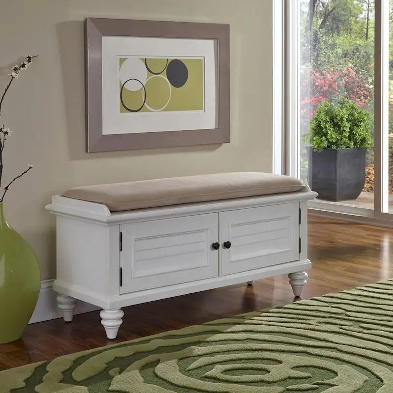 Banc de rangement côtier avec coussin rembourré – Cadre en peuplier, 3 finitions
