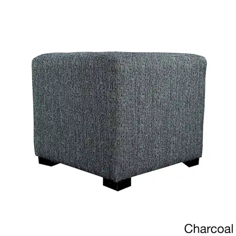 Pouf carré capitonné contemporain – Tissu 100 % coton avec pieds en bois espresso