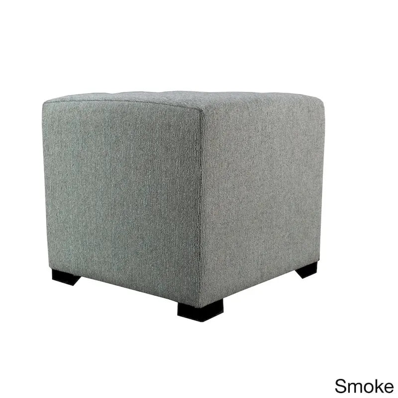 Pouf carré capitonné contemporain – Tissu 100 % coton avec pieds en bois espresso