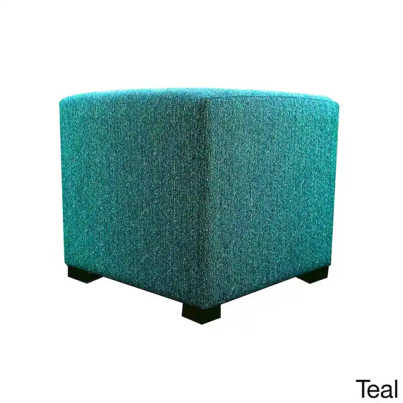 Pouf carré capitonné contemporain – Tissu 100 % coton avec pieds en bois espresso