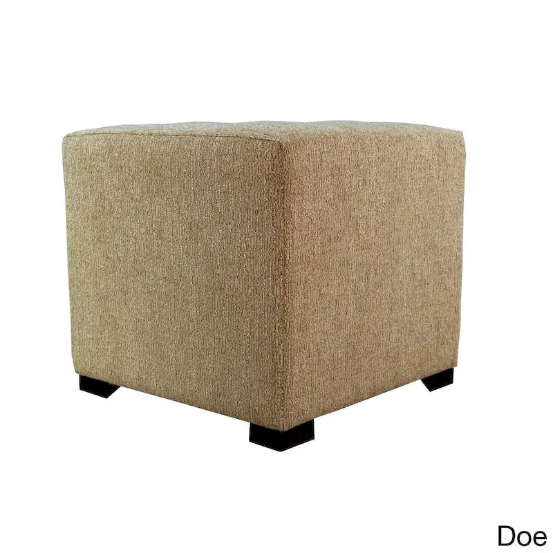 Pouf carré capitonné contemporain – Tissu 100 % coton avec pieds en bois espresso