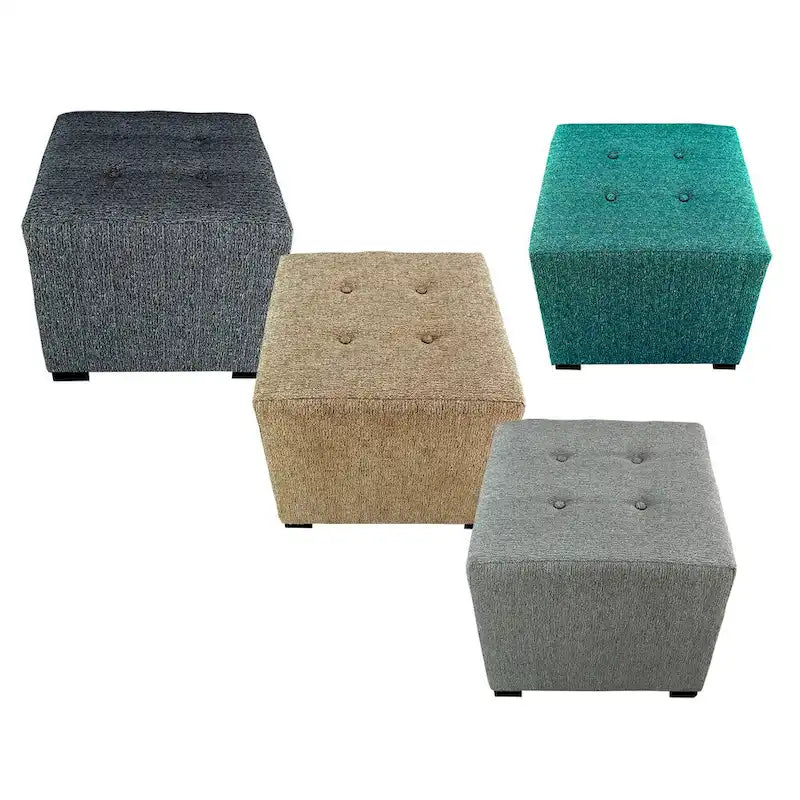 Pouf carré capitonné contemporain – Tissu 100 % coton avec pieds en bois espresso