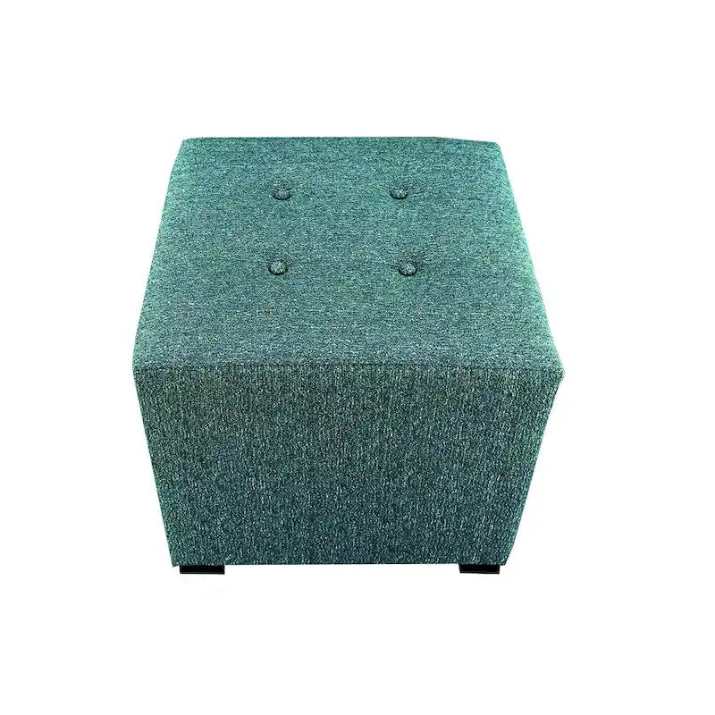 Pouf carré capitonné contemporain – Tissu 100 % coton avec pieds en bois espresso