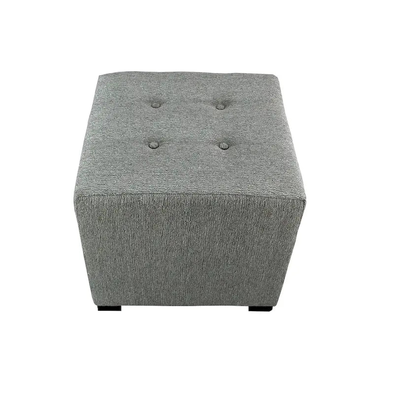 Pouf carré capitonné contemporain – Tissu 100 % coton avec pieds en bois espresso