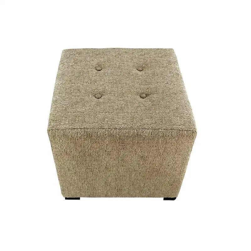 Pouf carré capitonné contemporain – Tissu 100 % coton avec pieds en bois espresso