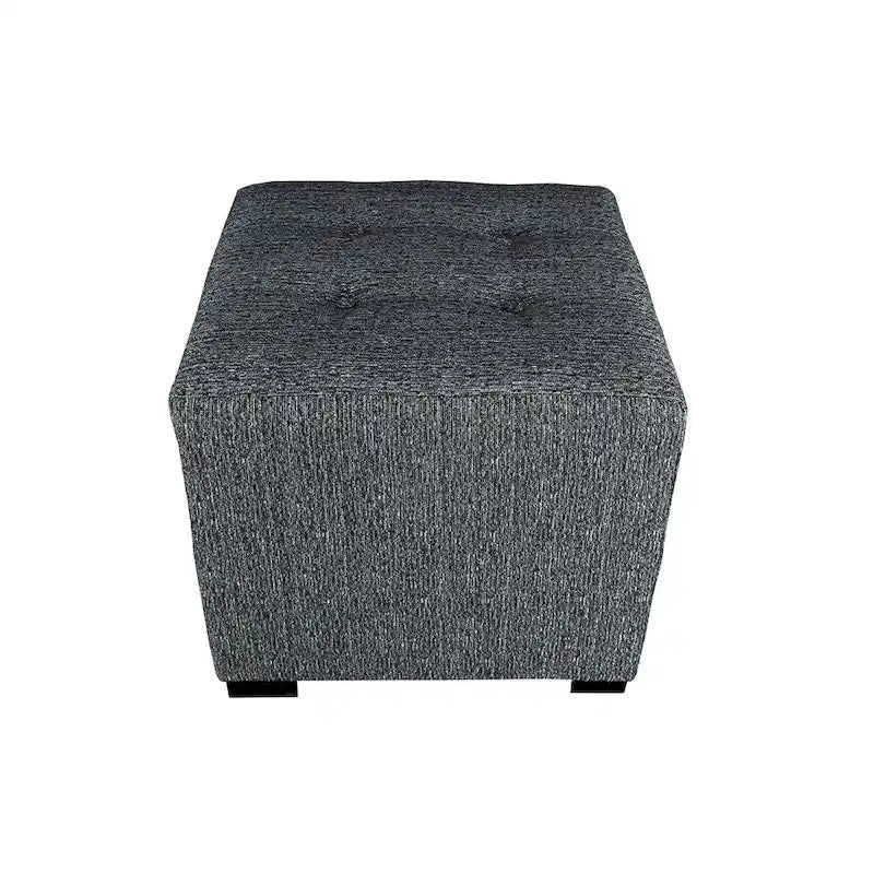 Pouf carré capitonné contemporain – Tissu 100 % coton avec pieds en bois espresso