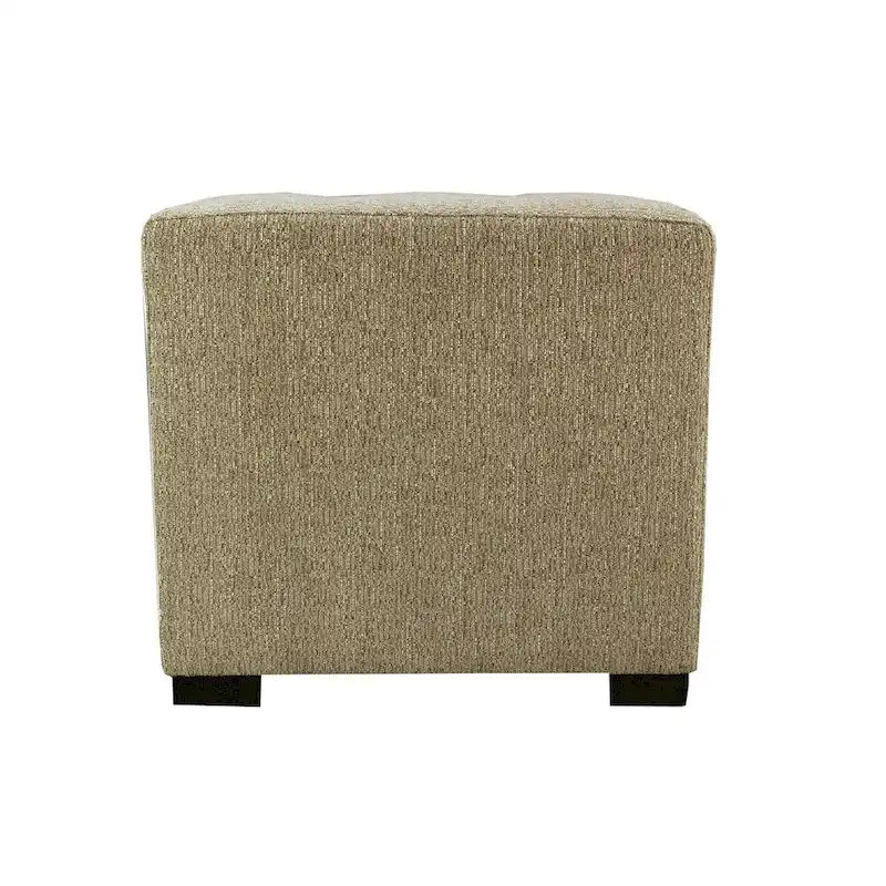 Pouf carré capitonné contemporain – Tissu 100 % coton avec pieds en bois espresso