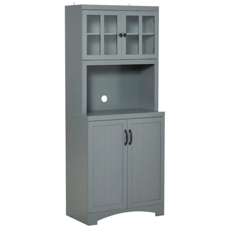 Buffet de cuisine contemporain – Armoire de rangement 178 cm avec portes vitrées et espace micro-ondes