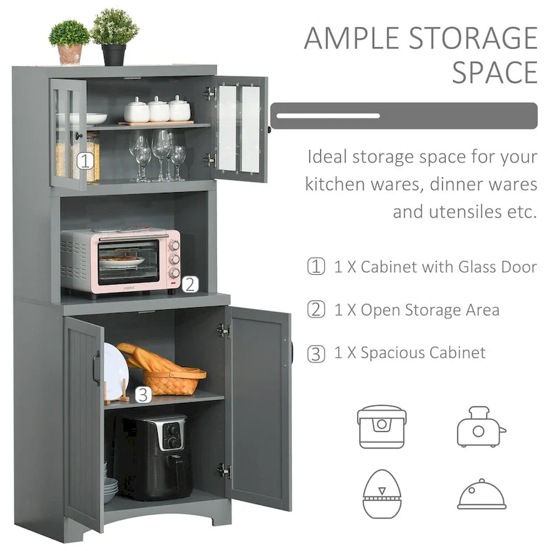 Buffet de cuisine contemporain – Armoire de rangement 178 cm avec portes vitrées et espace micro-ondes