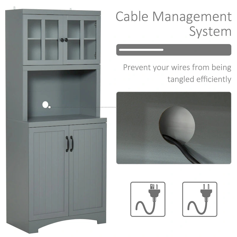 Buffet de cuisine contemporain – Armoire de rangement 178 cm avec portes vitrées et espace micro-ondes