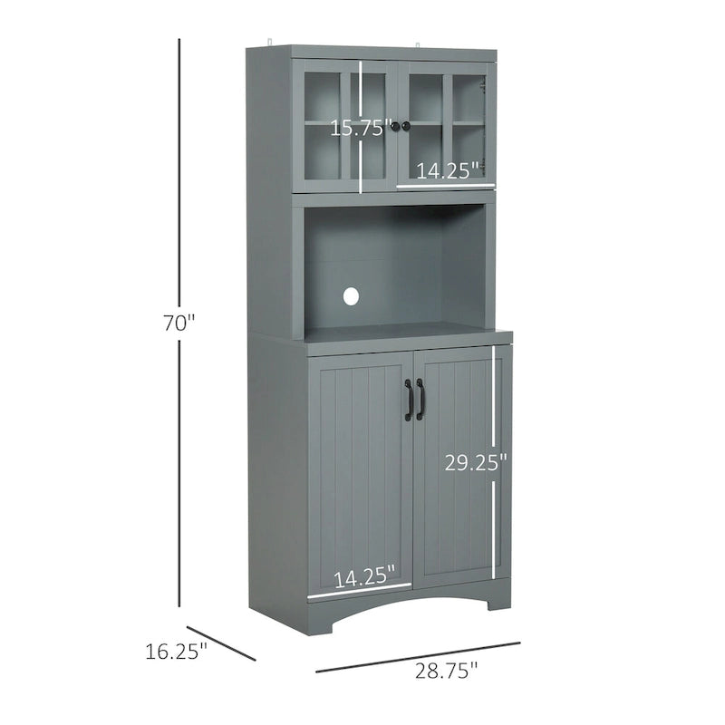 Buffet de cuisine contemporain – Armoire de rangement 178 cm avec portes vitrées et espace micro-ondes