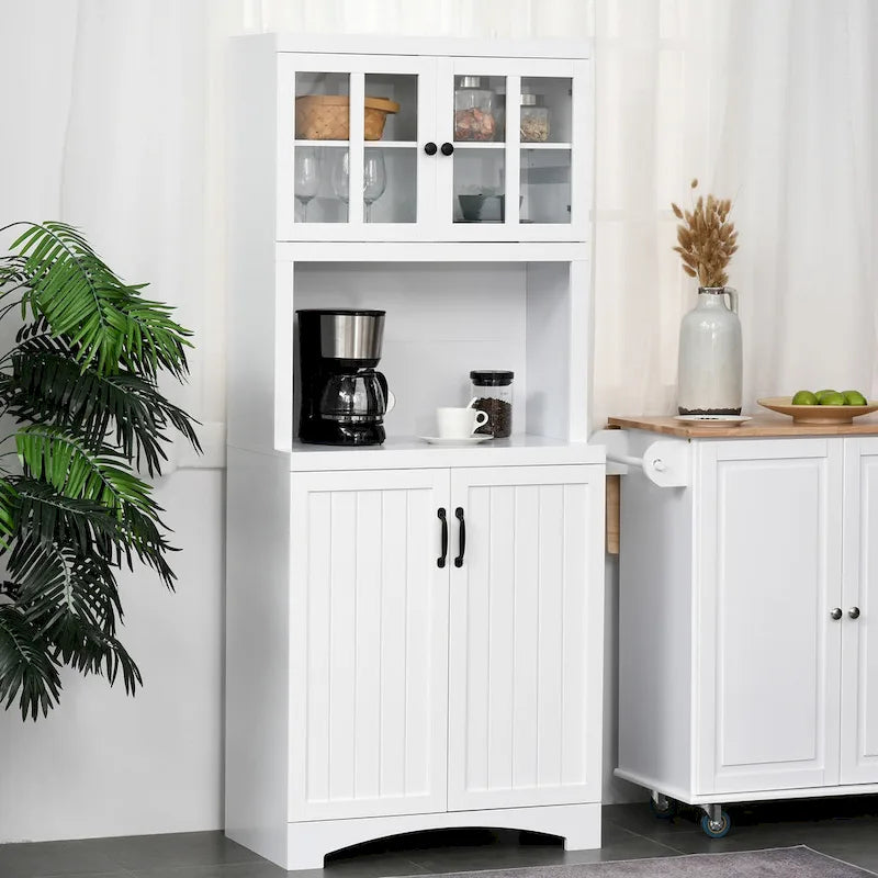 Buffet de cuisine contemporain – Armoire de rangement 178 cm avec portes vitrées et espace micro-ondes