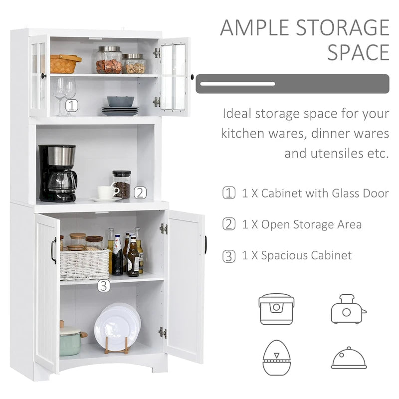 Buffet de cuisine contemporain – Armoire de rangement 178 cm avec portes vitrées et espace micro-ondes