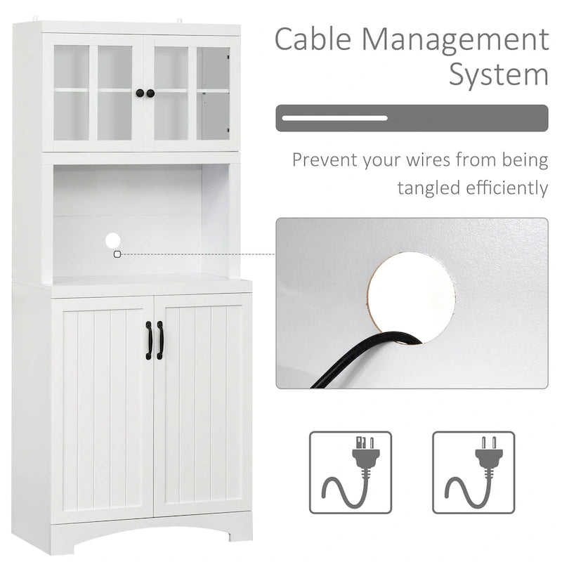 Buffet de cuisine contemporain – Armoire de rangement 178 cm avec portes vitrées et espace micro-ondes