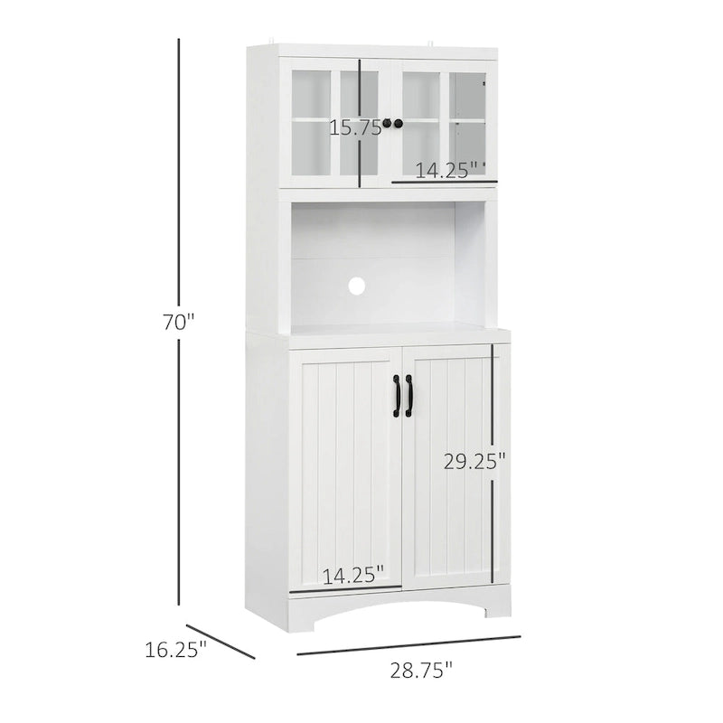 Buffet de cuisine contemporain – Armoire de rangement 178 cm avec portes vitrées et espace micro-ondes