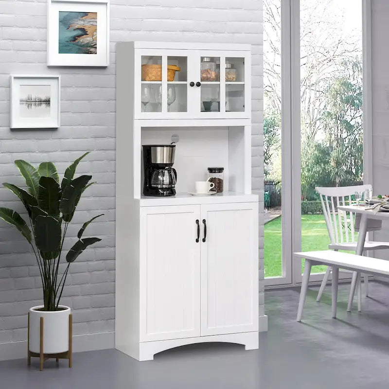 Buffet de cuisine contemporain – Armoire de rangement 178 cm avec portes vitrées et espace micro-ondes