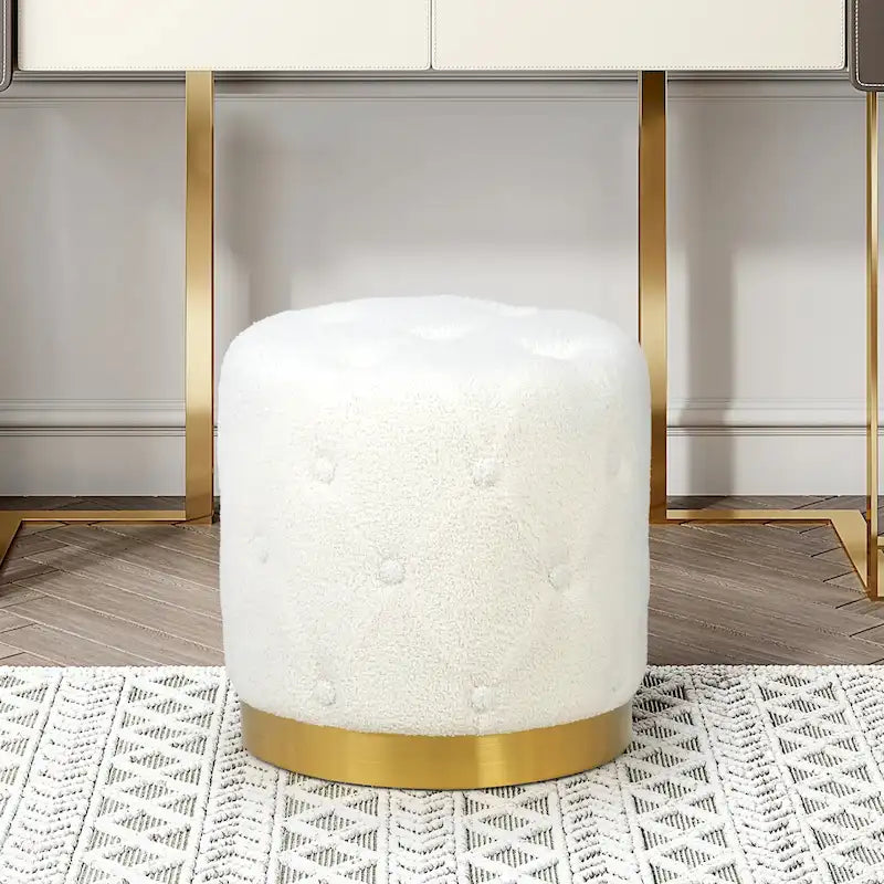 Pouf Rond en Velours Glam – Base Plaqué Or, 5 Couleurs