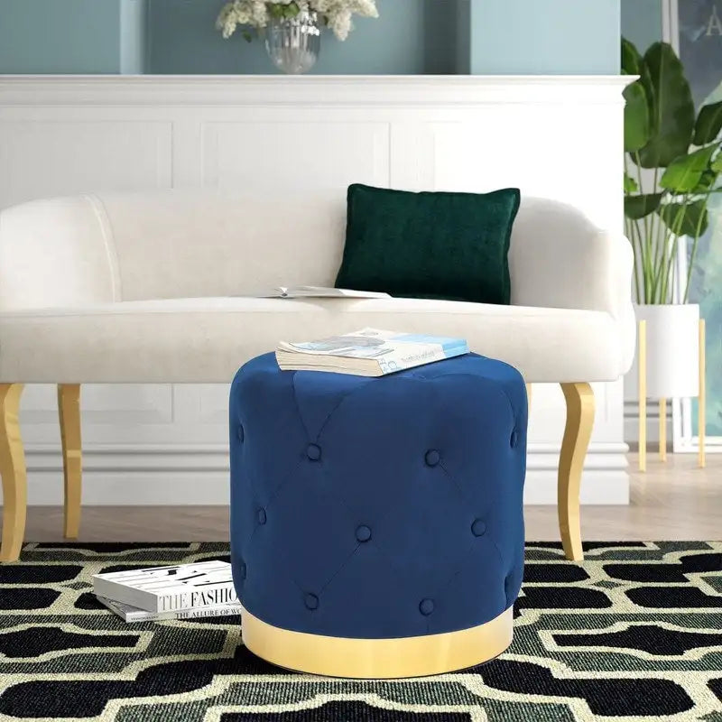 Pouf Rond en Velours Glam – Base Plaqué Or, 5 Couleurs
