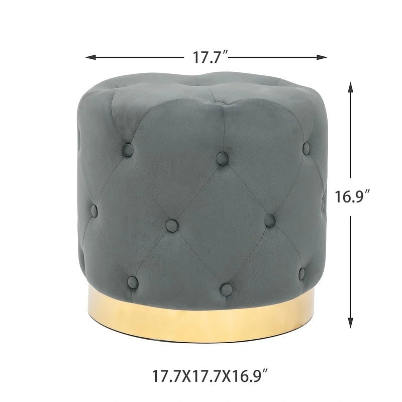 Pouf Rond en Velours Glam – Base Plaqué Or, 5 Couleurs