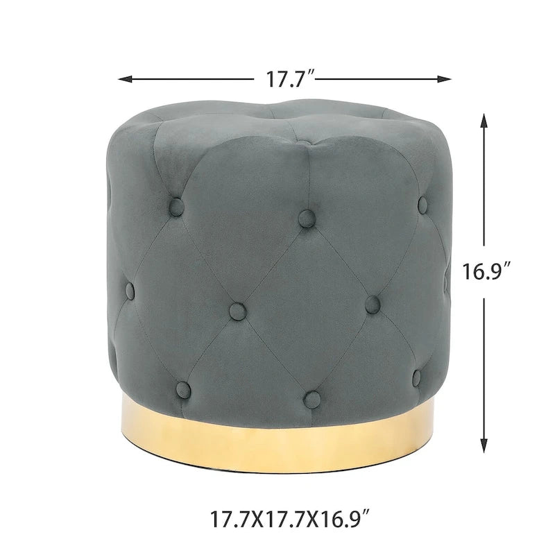 Pouf Rond en Velours Glam – Base Plaqué Or, 5 Couleurs