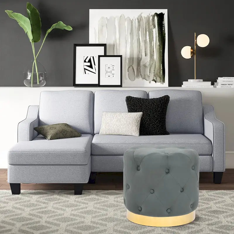 Pouf Rond en Velours Glam – Base Plaqué Or, 5 Couleurs