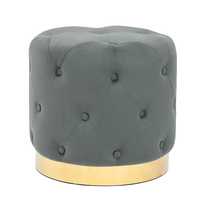 Pouf Rond en Velours Glam – Base Plaqué Or, 5 Couleurs