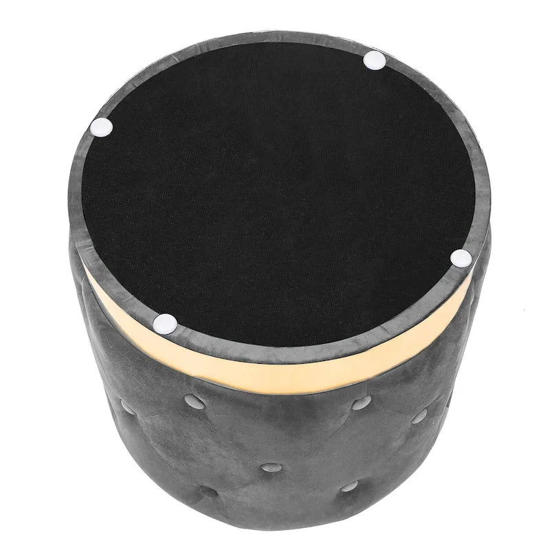 Pouf Rond en Velours Glam – Base Plaqué Or, 5 Couleurs