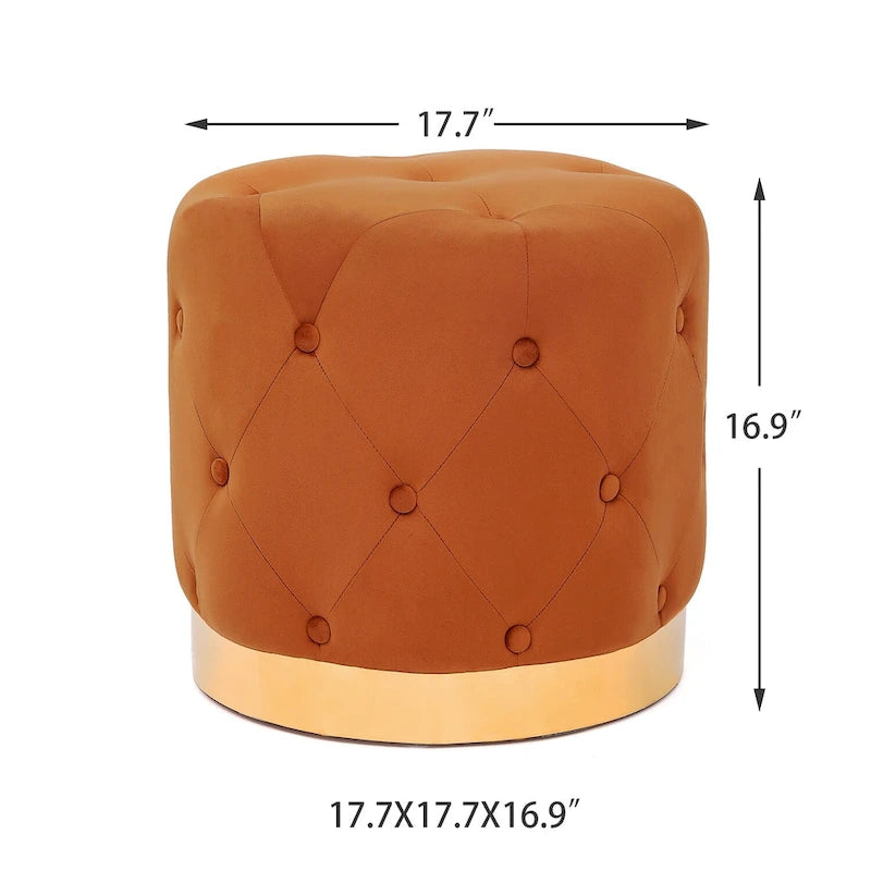 Pouf Rond en Velours Glam – Base Plaqué Or, 5 Couleurs