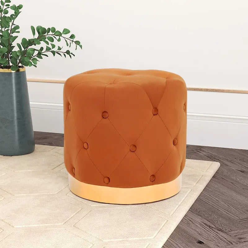 Pouf Rond en Velours Glam – Base Plaqué Or, 5 Couleurs
