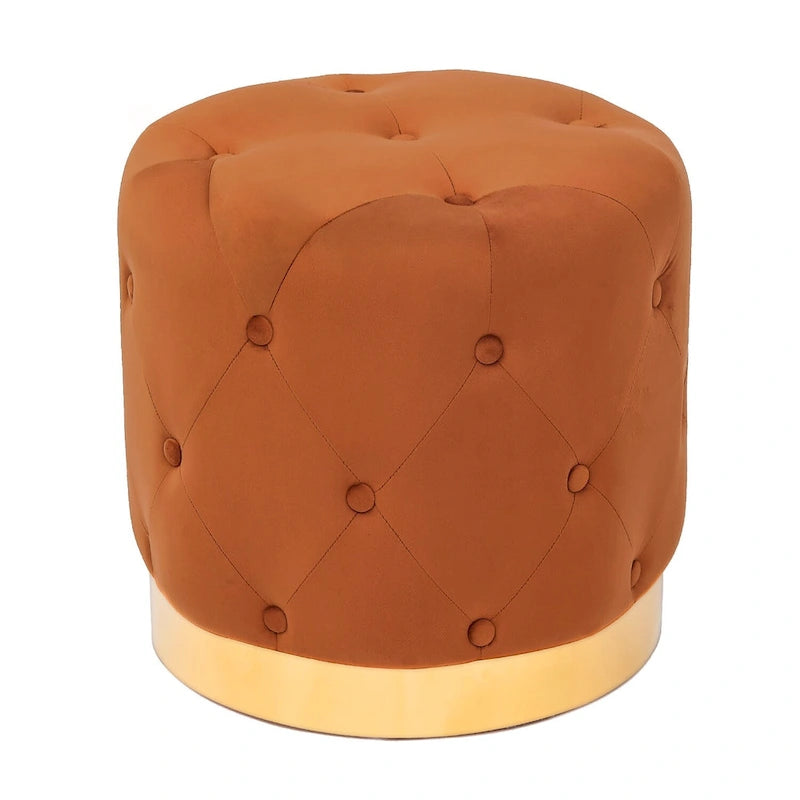 Pouf Rond en Velours Glam – Base Plaqué Or, 5 Couleurs