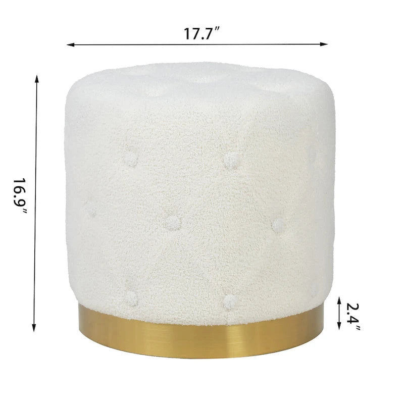 Pouf Rond en Velours Glam – Base Plaqué Or, 5 Couleurs