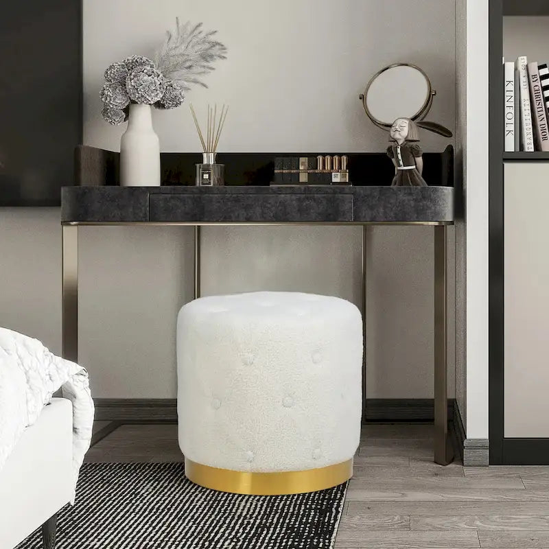 Pouf Rond en Velours Glam – Base Plaqué Or, 5 Couleurs