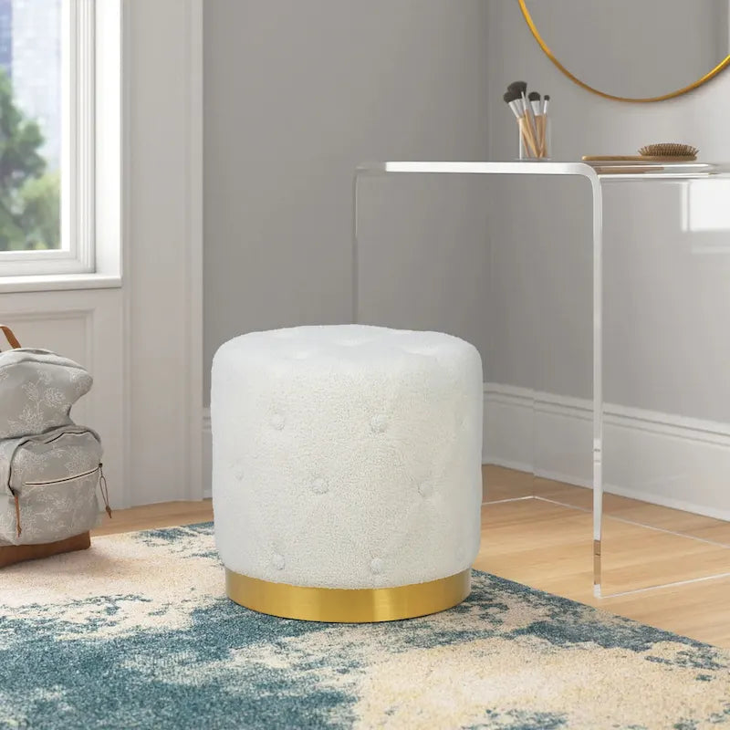 Pouf Rond en Velours Glam – Base Plaqué Or, 5 Couleurs