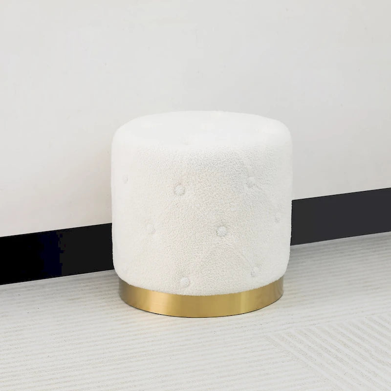 Pouf Rond en Velours Glam – Base Plaqué Or, 5 Couleurs