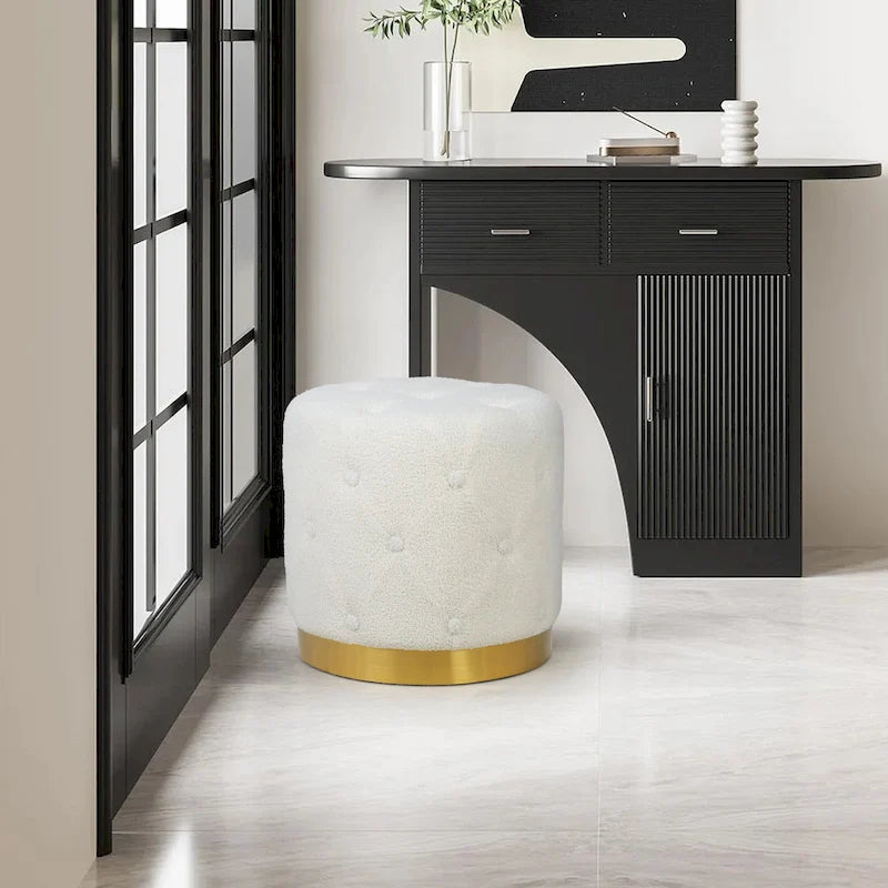 Pouf Rond en Velours Glam – Base Plaqué Or, 5 Couleurs