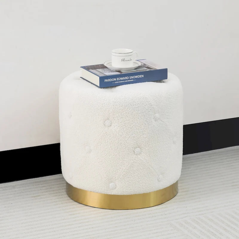 Pouf Rond en Velours Glam – Base Plaqué Or, 5 Couleurs