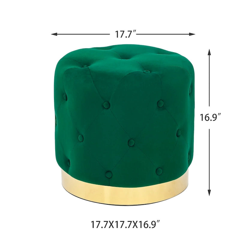 Pouf Rond en Velours Glam – Base Plaqué Or, 5 Couleurs