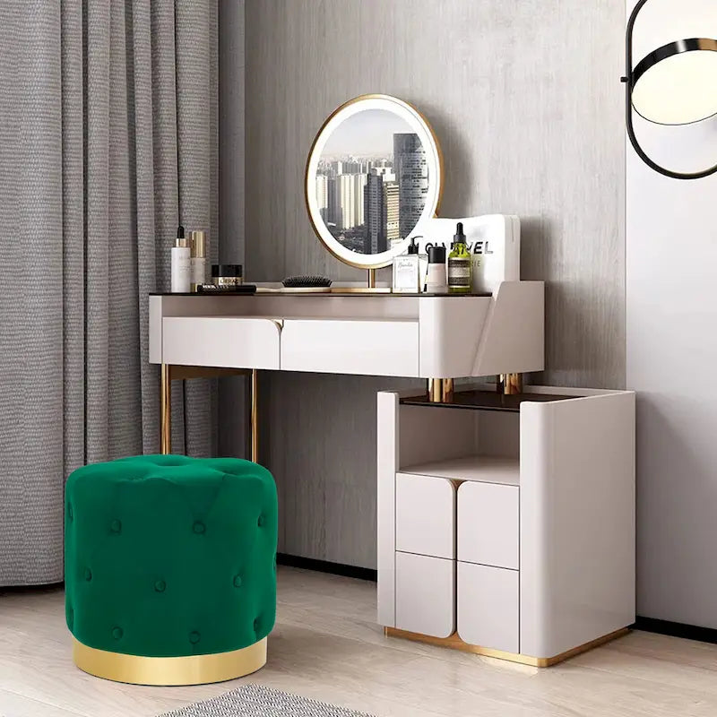 Pouf Rond en Velours Glam – Base Plaqué Or, 5 Couleurs