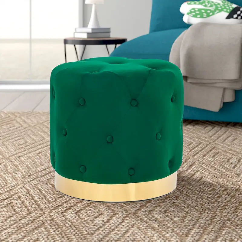 Pouf Rond en Velours Glam – Base Plaqué Or, 5 Couleurs