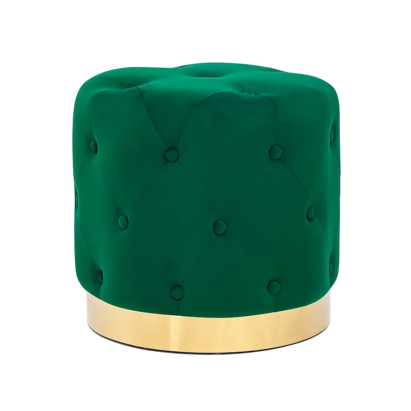 Pouf Rond en Velours Glam – Base Plaqué Or, 5 Couleurs