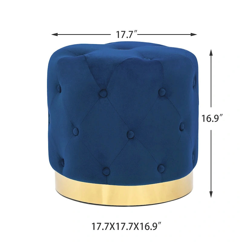 Pouf Rond en Velours Glam – Base Plaqué Or, 5 Couleurs