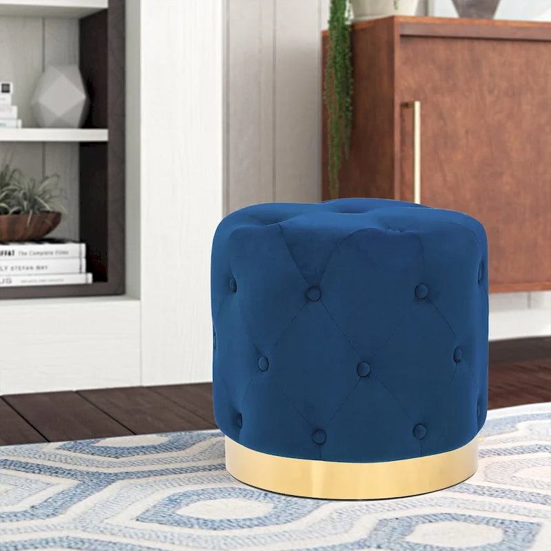 Pouf Rond en Velours Glam – Base Plaqué Or, 5 Couleurs