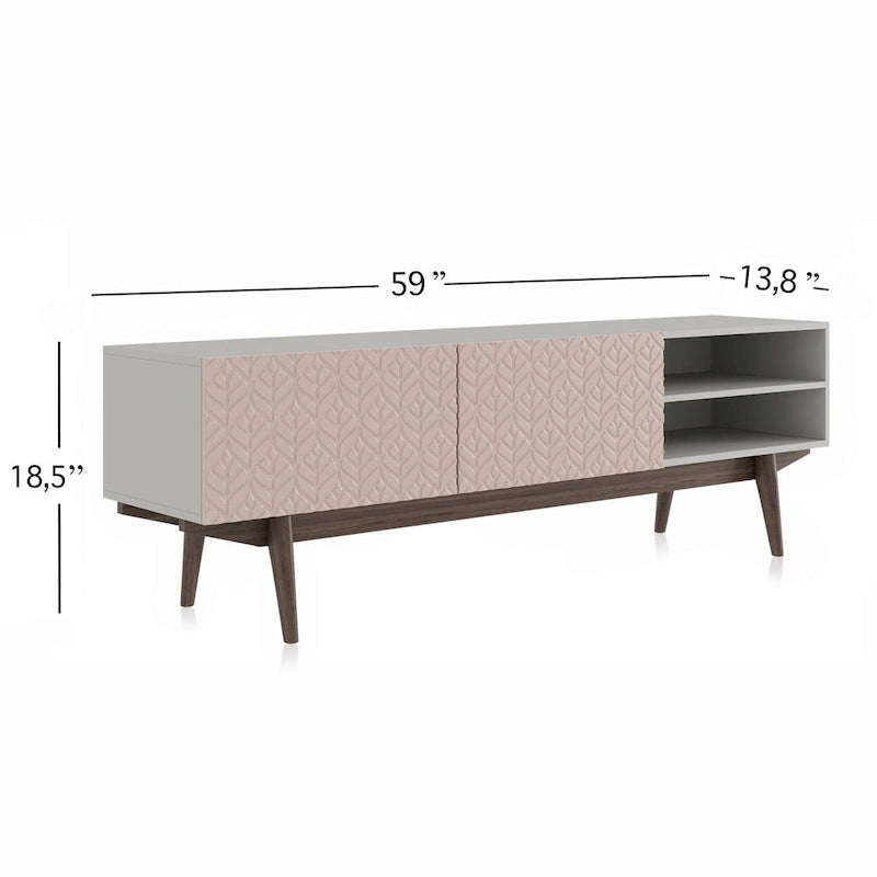 Meuble TV Mid-Century – Pieds en bois massif, Rangement à ouverture par pression, 3 Tailles